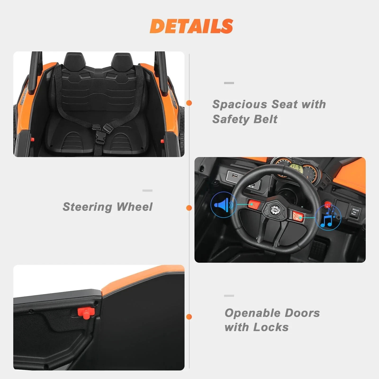 JOYLDIAS Orange 12V Ride on UTV Car Kids Electric Vehicle 3-Speeds,Music,Remote