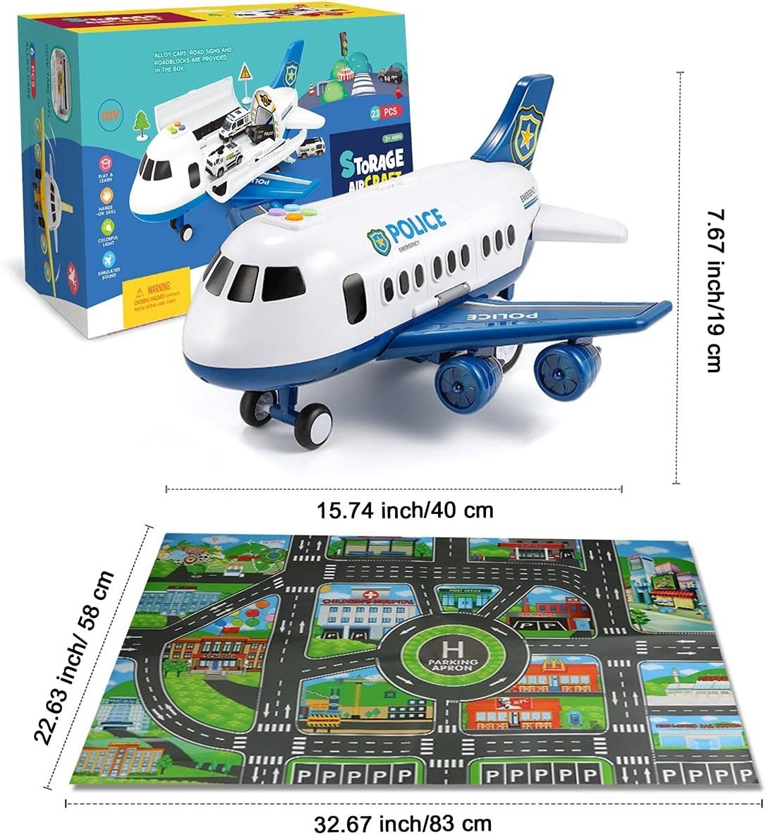 Toddler Car & Airplane Toy Set with Play Mat, 20-in-1 for Ages 2-6