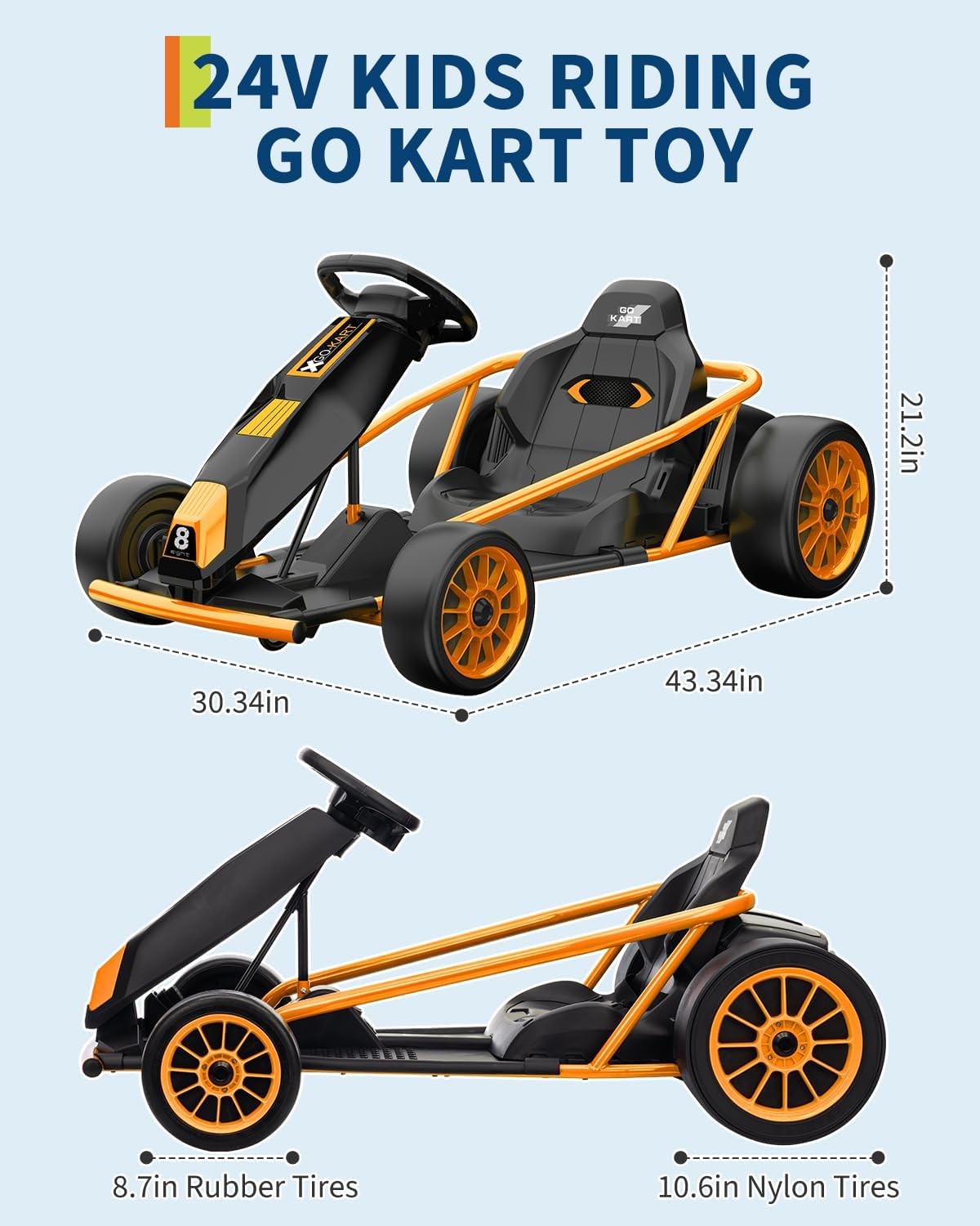 Garvee 24V 9Ah Kids Car Ride On Go Kart Toy,Racing for Kids 8-12 Years,Orange