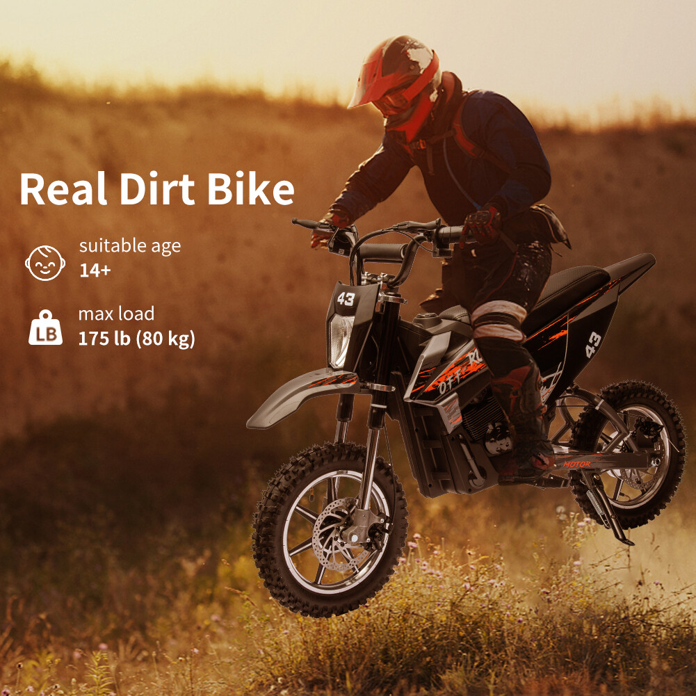 36V Kid Ride-On Motorcycle Electric Powered Dirt Bike Front+Back Brake for Teens