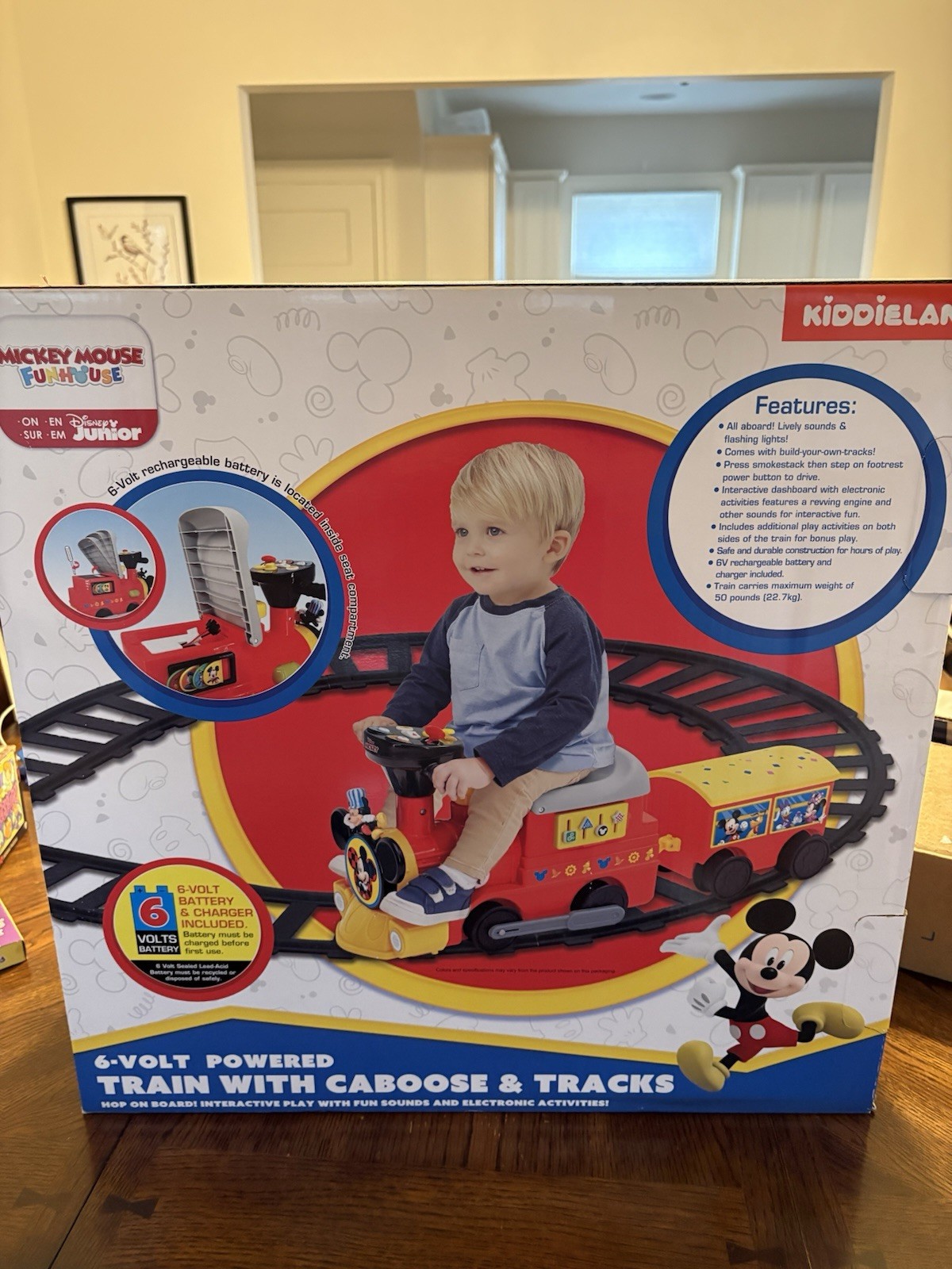 Kiddieland Mickey Mouse 6-Volt Powered Train with Caboose & Tracks