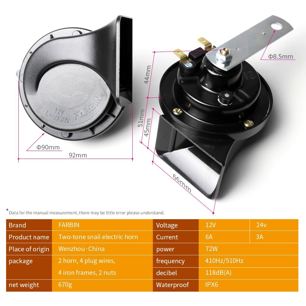 Horns Auto Horn 12V Car Horn Loud Dual-Tone Waterproof Electric Snail Horns K…