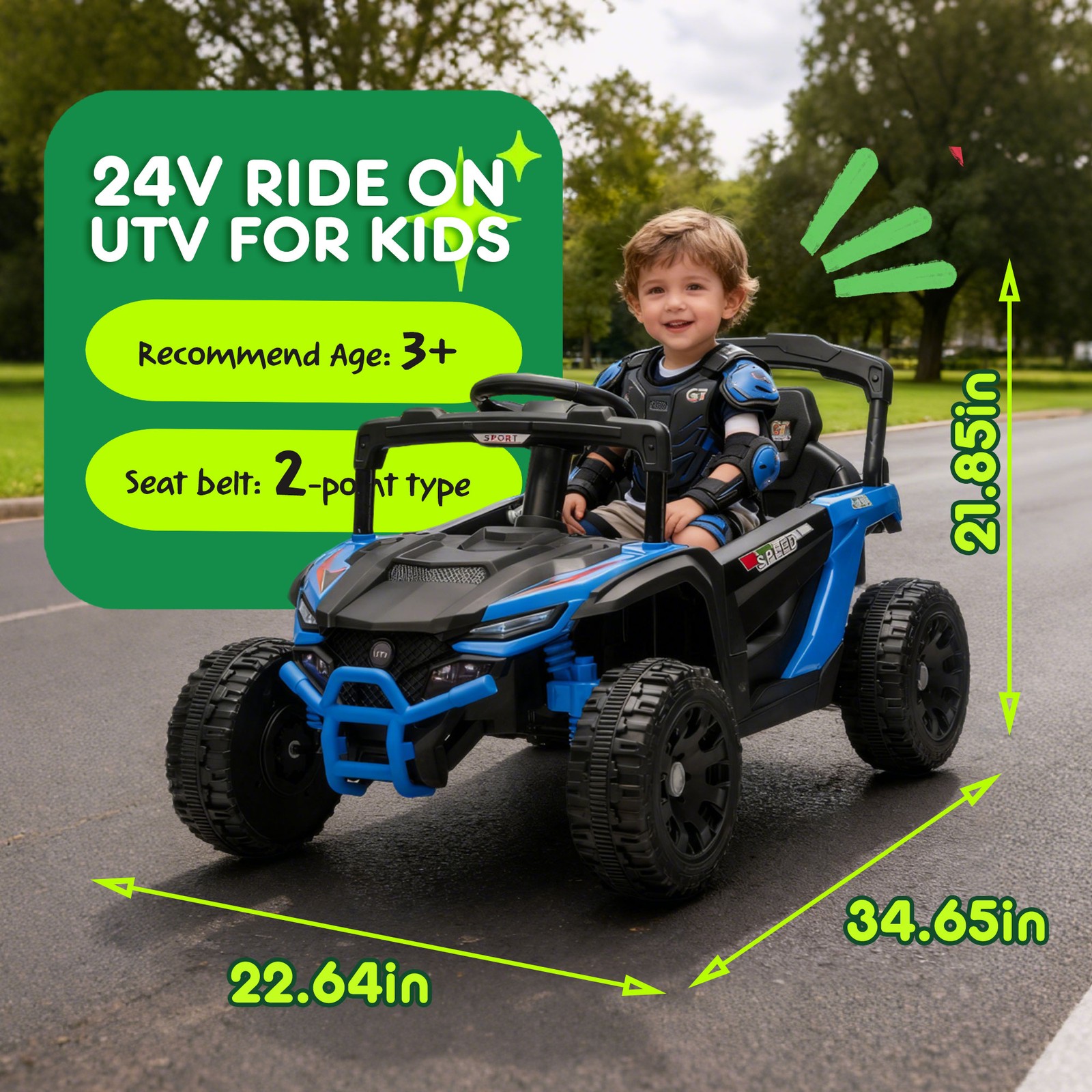 24V Kids ride on UTV W/ 2.4G PC,80W*2,Four-wheel suspension for Kids Aged 3-5