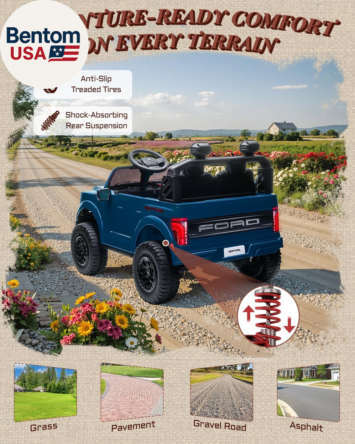 Licensed Ford F-150 Raptor 2 Seater Ride on Car for Kids, 24 Volt Ride on Toys f