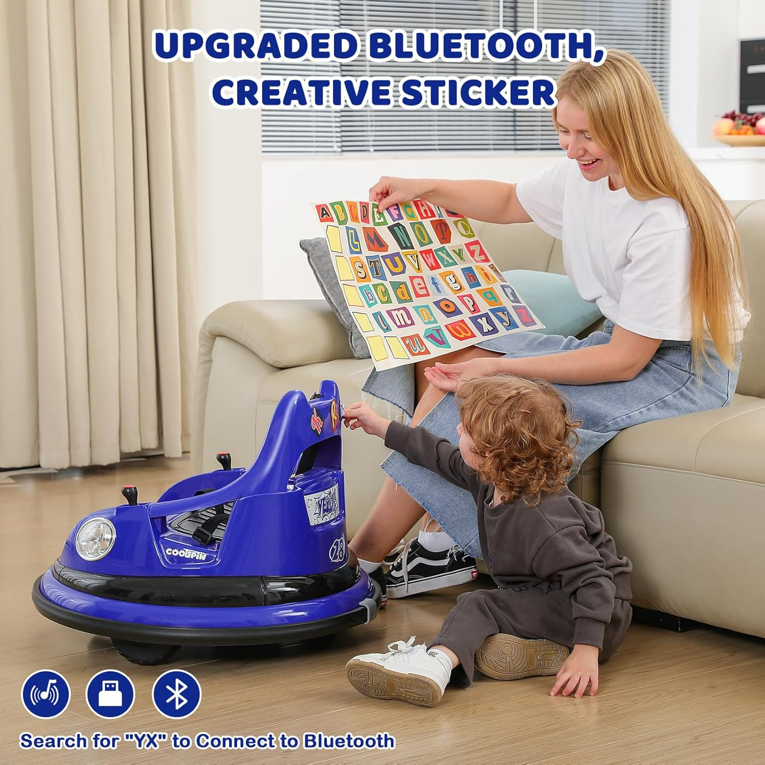 Bumper Car, 1.9MPH Max, 12V Electric Car for Kids W/Parent Remote, Bluetooth Rid