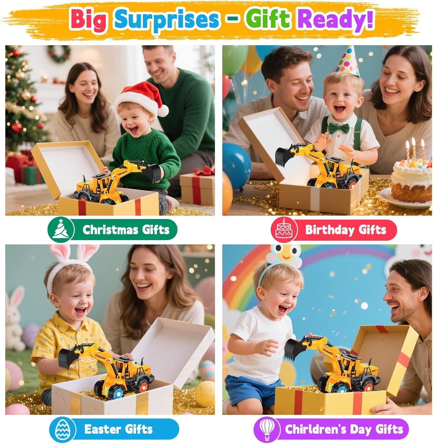 Large Excavator Toy with Realistic Digging Arm – Perfect Birthday Gift for Boys