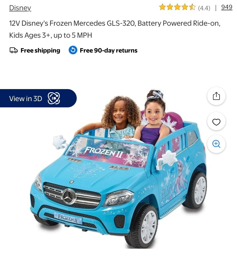 12V Disney’s Frozen Mercedes GLS-320 Powered Ride-on for Girls Ages 3+, up to 5