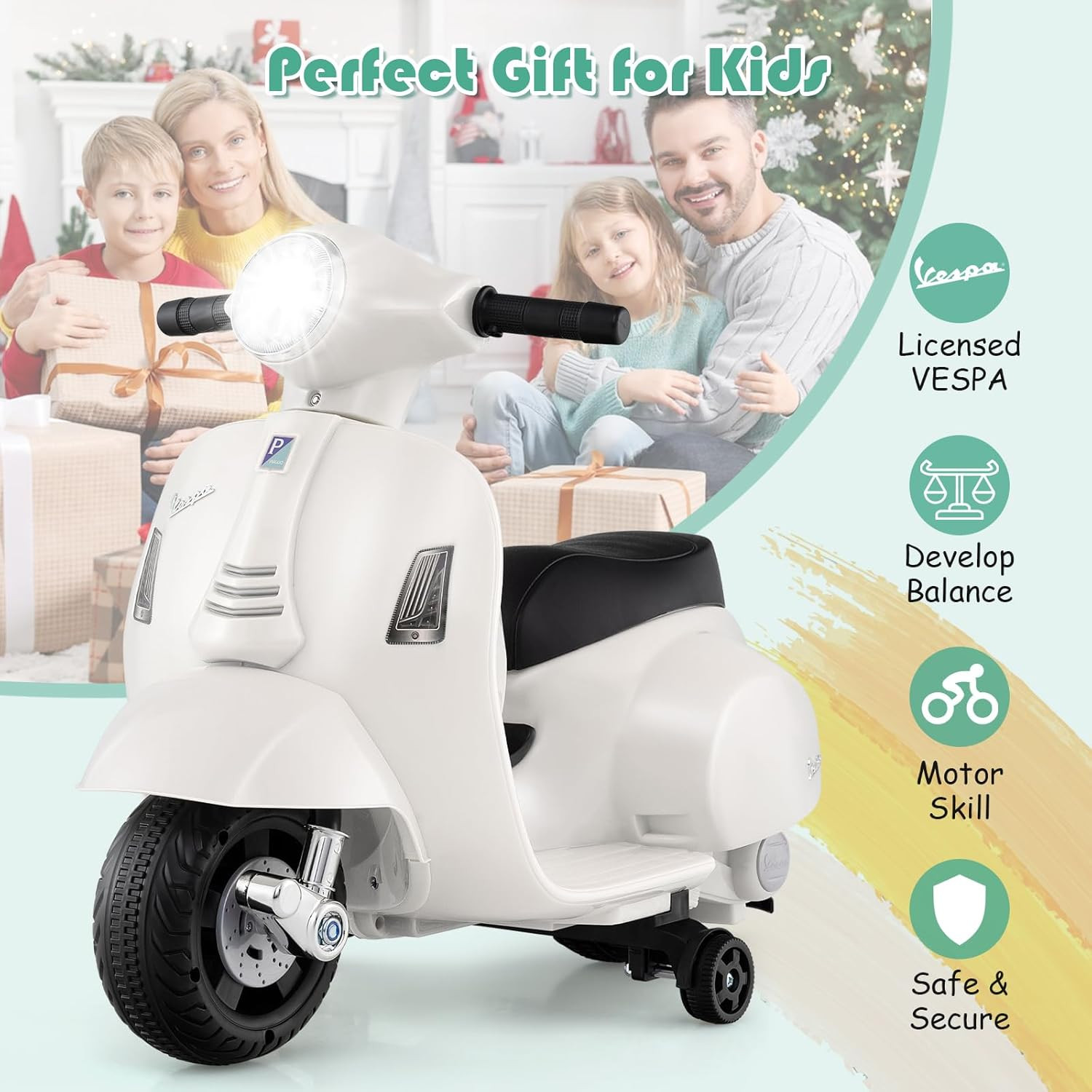 Licensed Vespa Kids Motorcycle by , 6V Battery Powered Motorbike for Toddlers wi