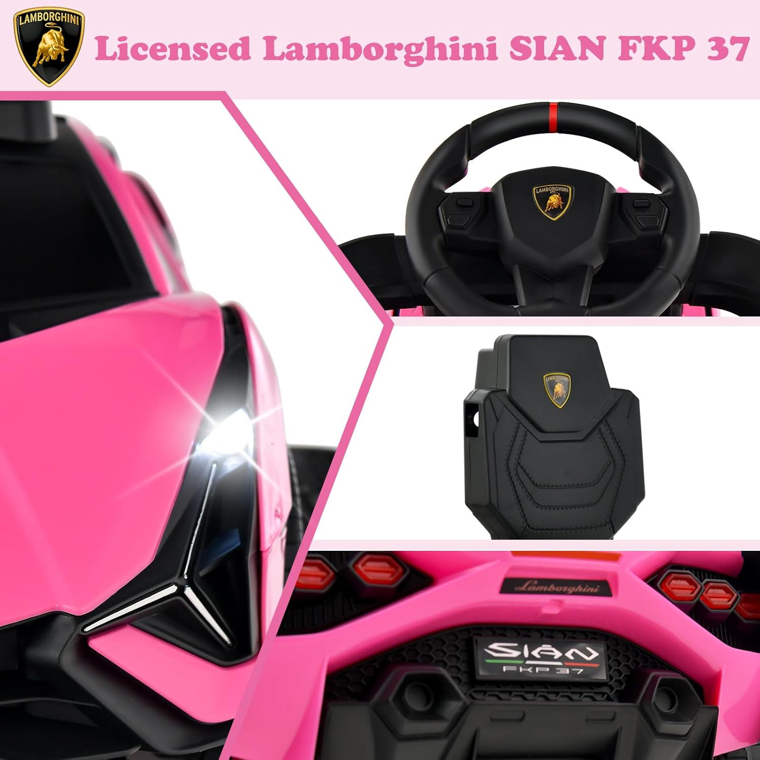 3 in 1 Ride on Push Car, Licensed Lamborghini SIAN Baby Sliding with Parent Cont