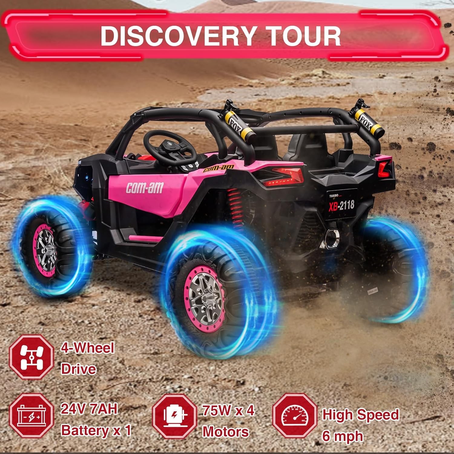 24V 2-Seater 4WD Kids Truck 300W Power with Remote, Spring Suspension Multicolor