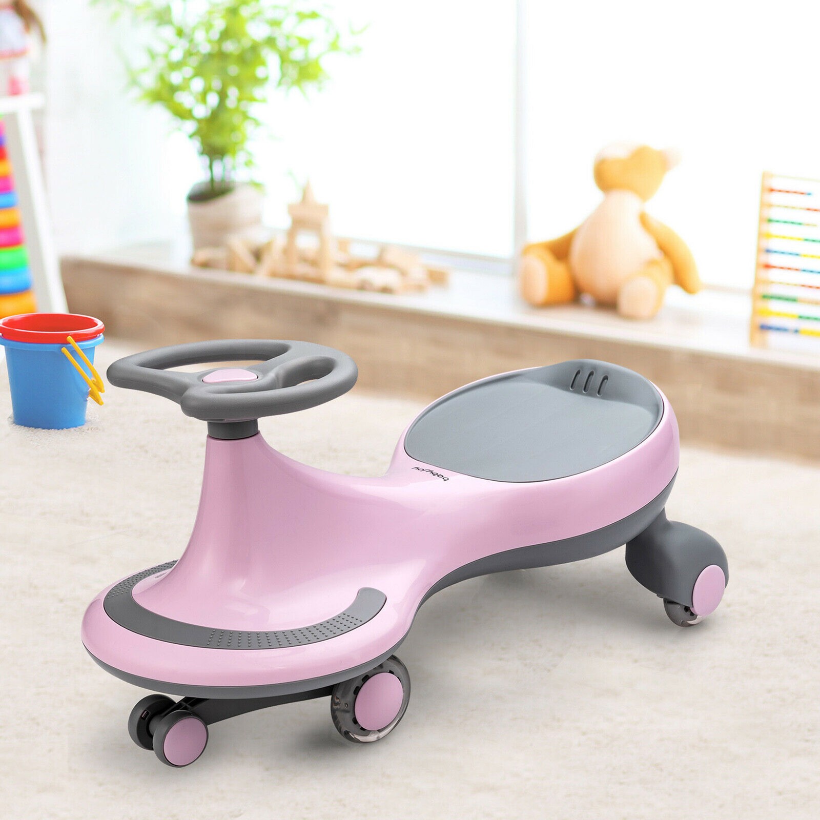 Wiggle Car Ride-on Toy w/ Flashing Wheels for Toddlers & Kids Pink