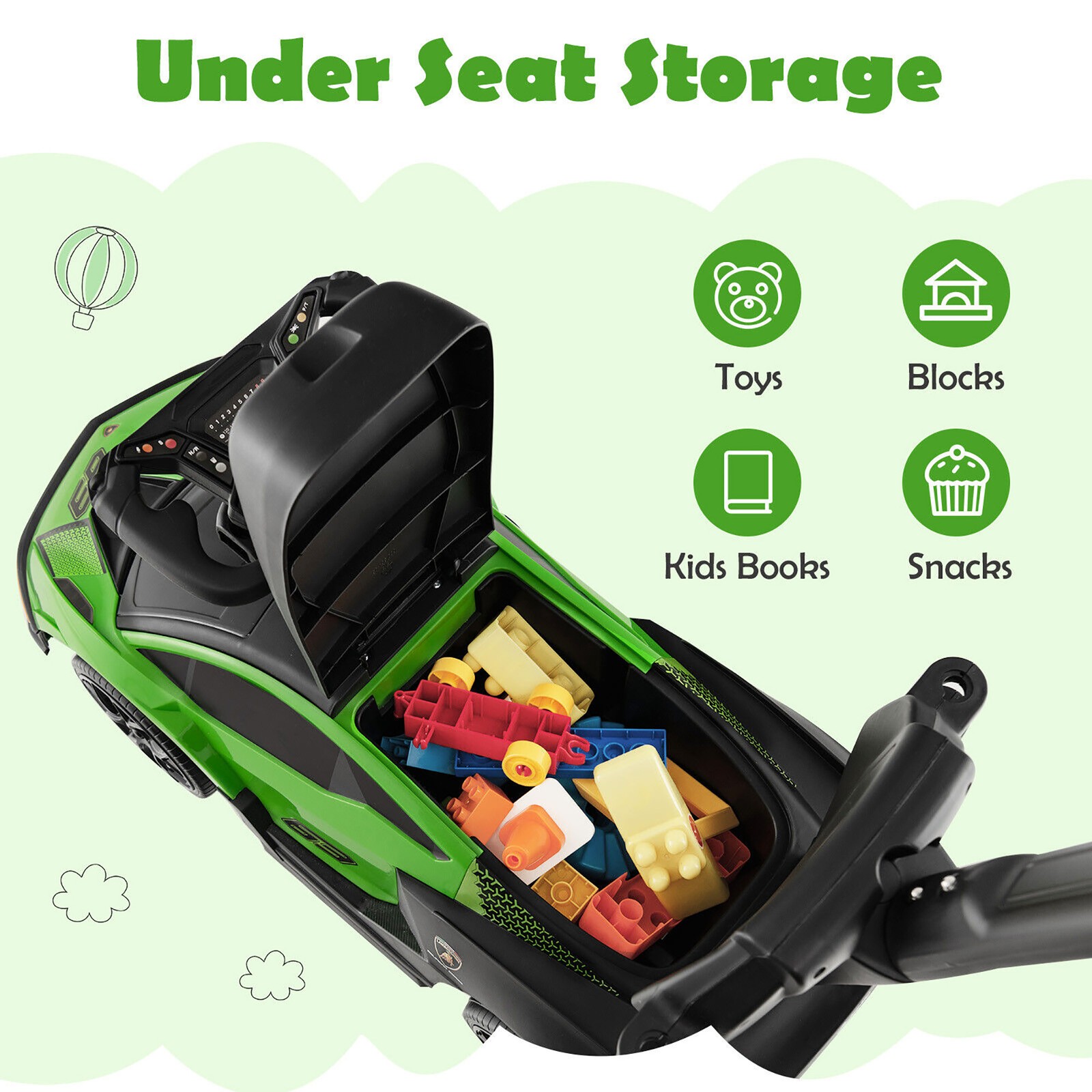 3-in-1 Licensed Lamborghini Ride on Push Car Stroller Sliding Car w/ Sound Green