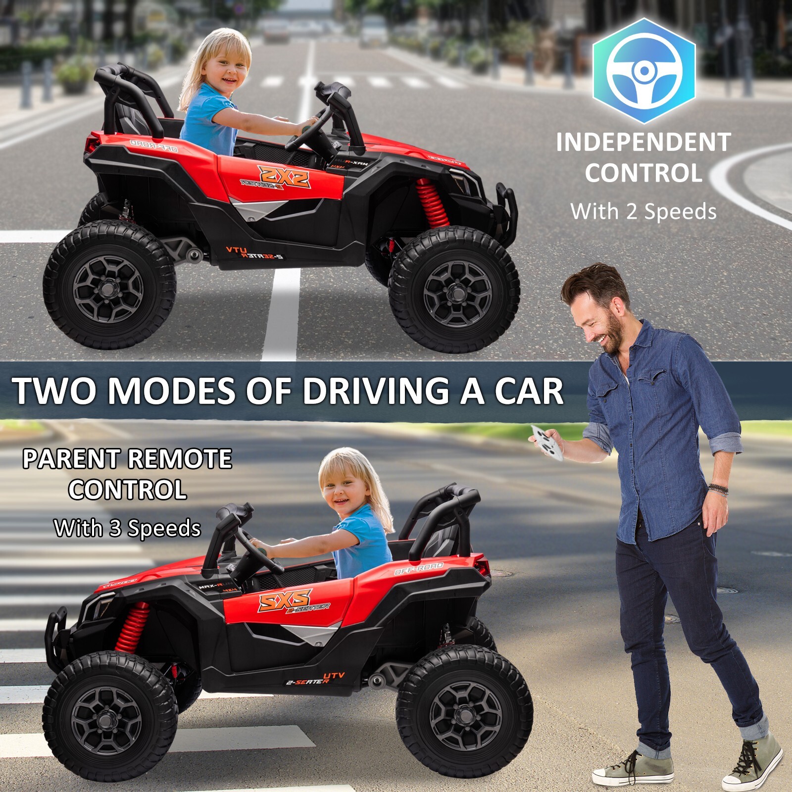 ZEOPHOL 24V Battery Kids Ride On Car UTV Truck 4WD 2-Seater 200W*2+120W*2 Red