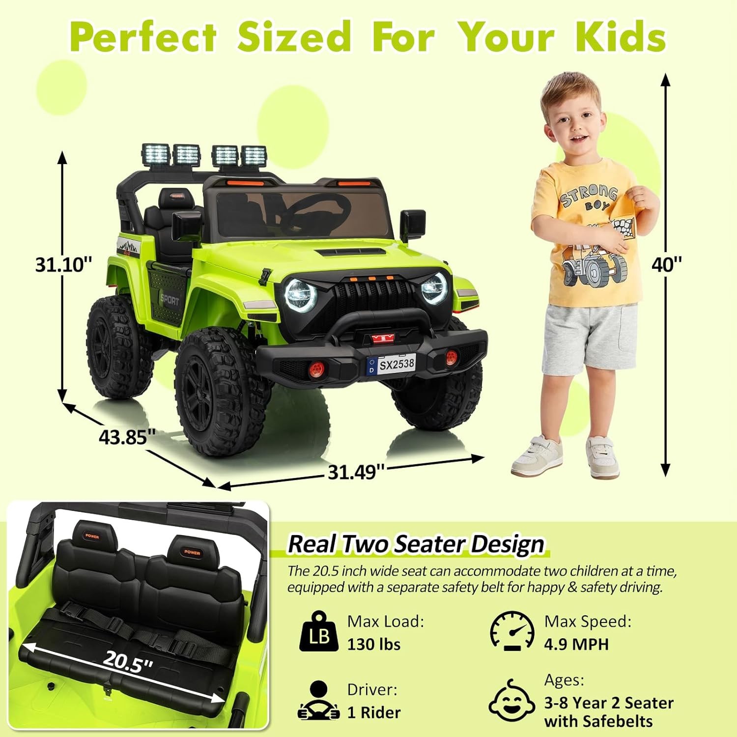24V Powered Battery Truck 2 Seater Kids Ride On Car w/ Parent Remote Control