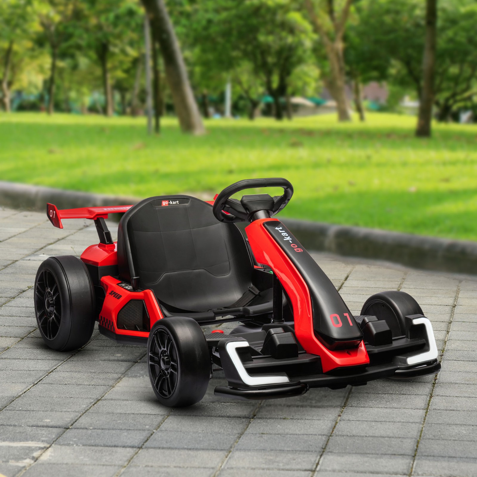 24V 7.5 MPH Electric Go Kart with Adjustable Seat, Slow Start, Red