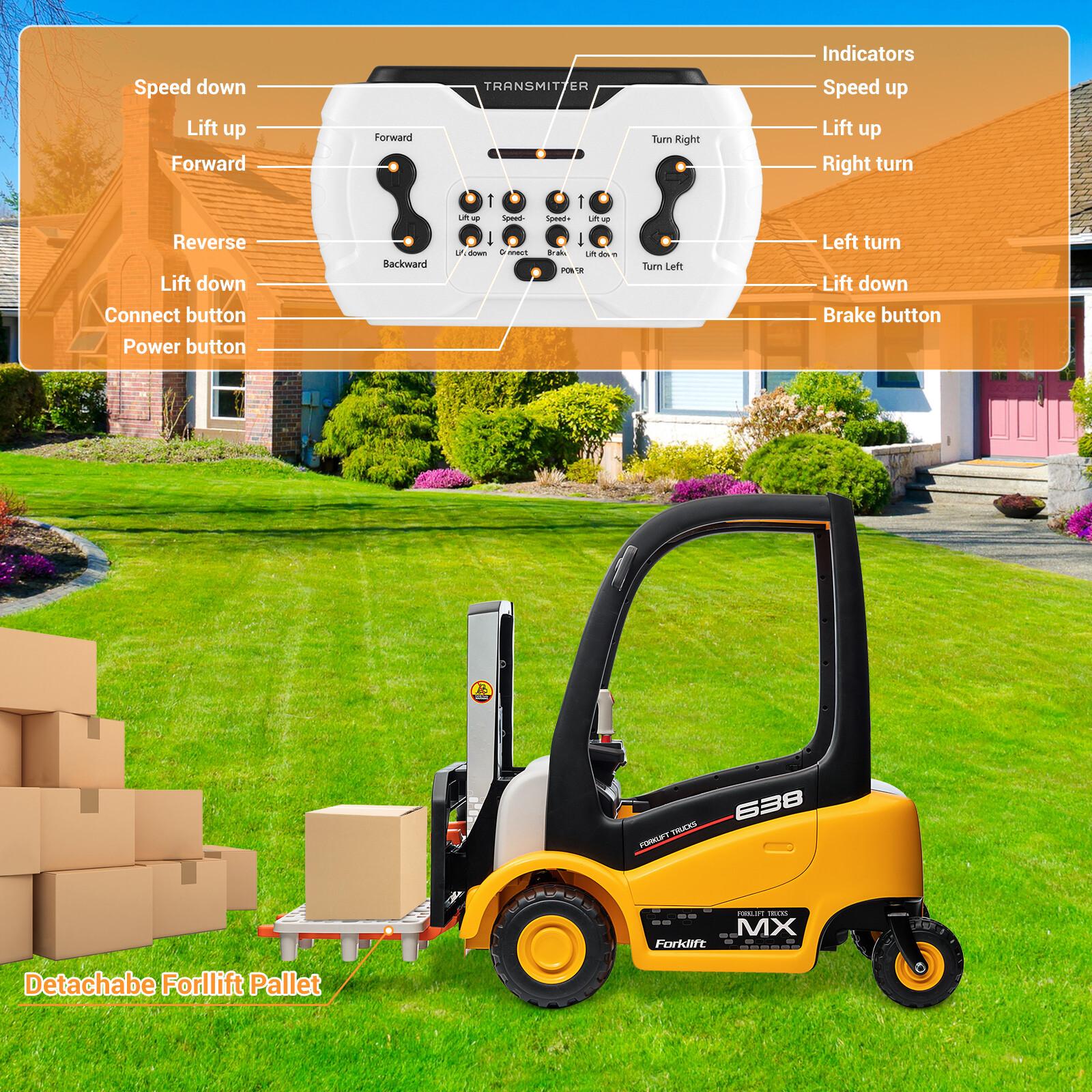 Kids Forklift Ride On Cars W/ Remote Control Battery Powered Electric Vehicle