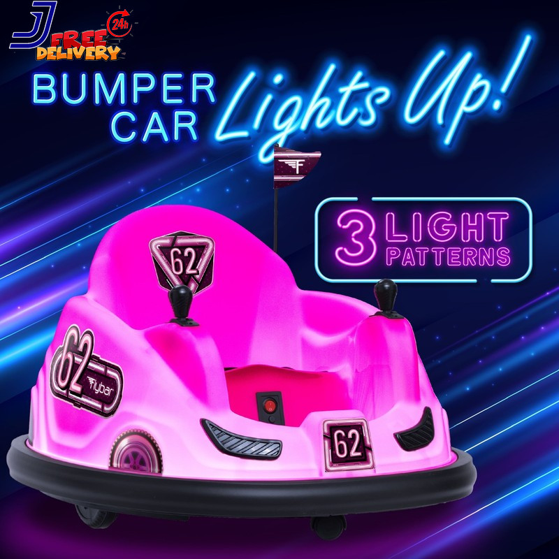 Pink Glow 6V Bumper Car Battery Powered Ride on for Children by Ages 1.5+ 66Lbs