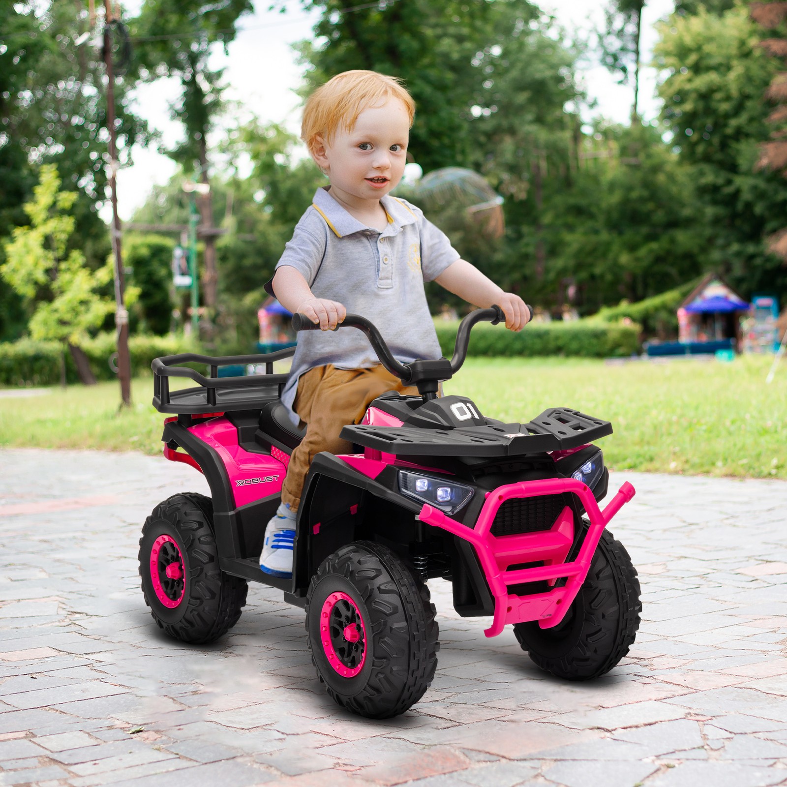 Qaba 12V Kids ATV, 4 Wheeler with Spring Suspension, Storage, Pink