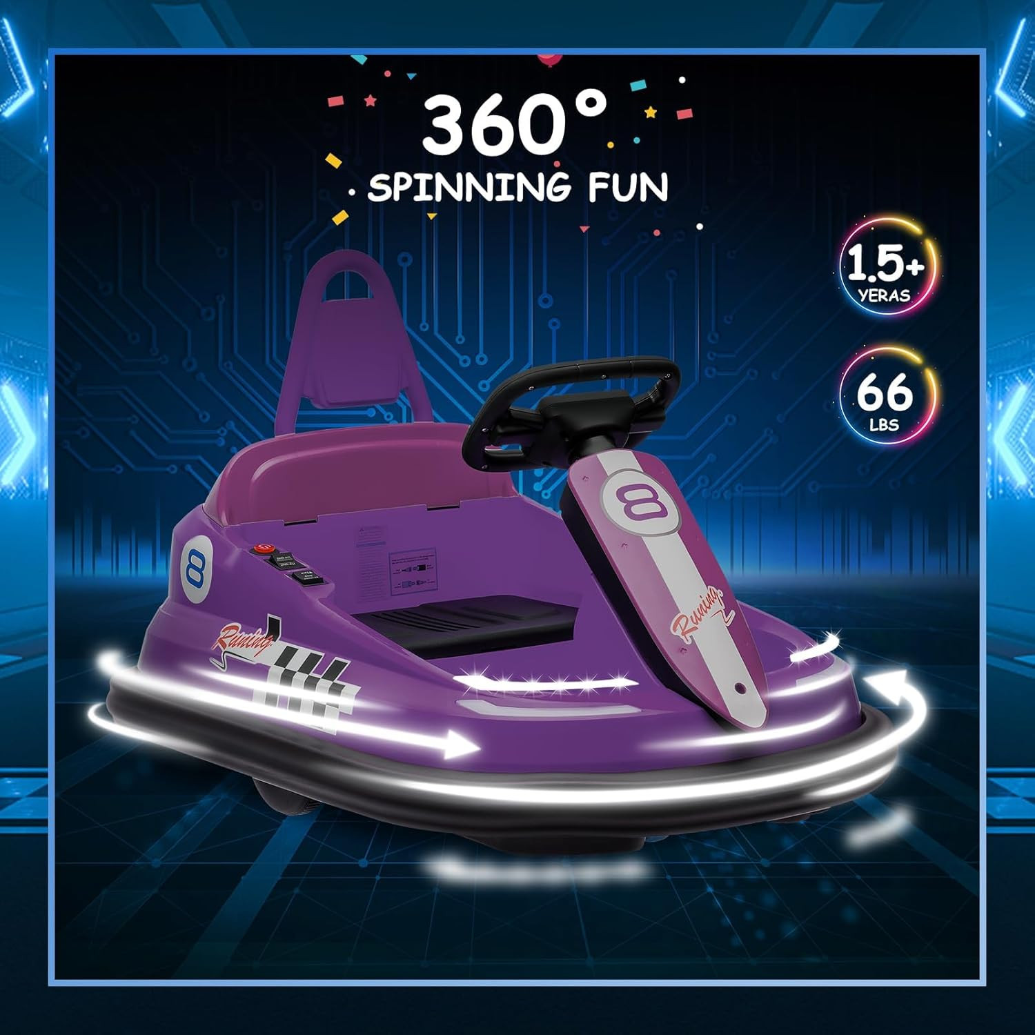 6V Bumper Car for Toddlers, Electric Ride on Toys for Kids with 360 Degree Spin,