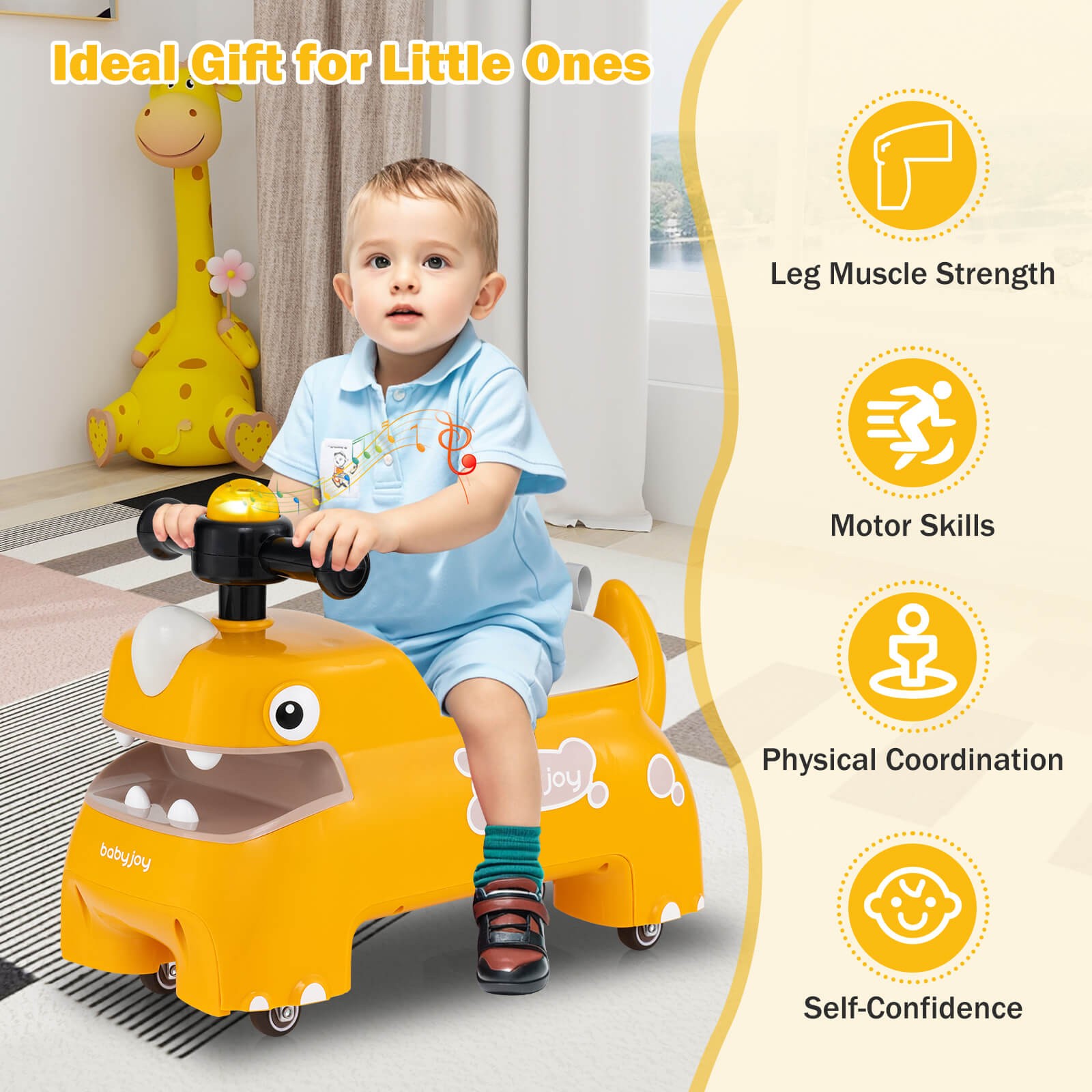 Ride on Toy Baby Dinosaur Sliding Car w/ 4 Universal Casters Under-Seat Storage