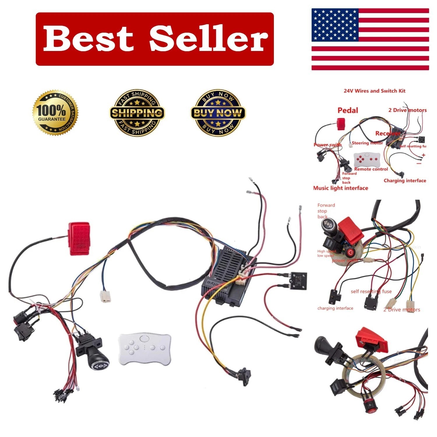 DIY 24V Electric Ride On Car Upgrade Kit with Bluetooth Remote Control Function