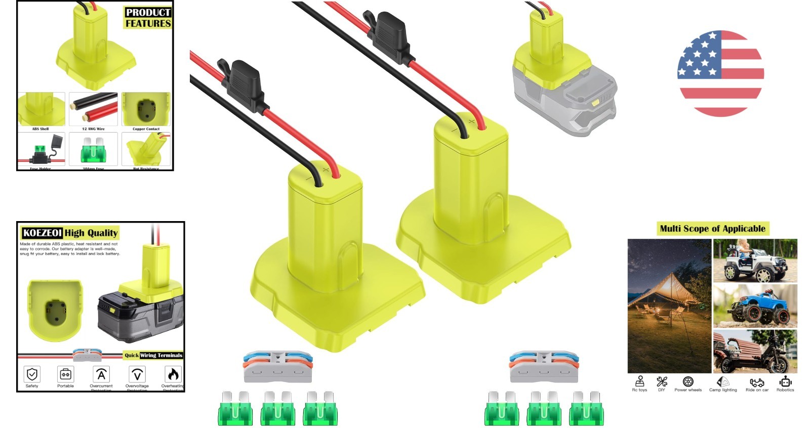 Ryobi 18V Battery Power Wheels Adapter Set – Includes 30 Amp Fuses & Terminals