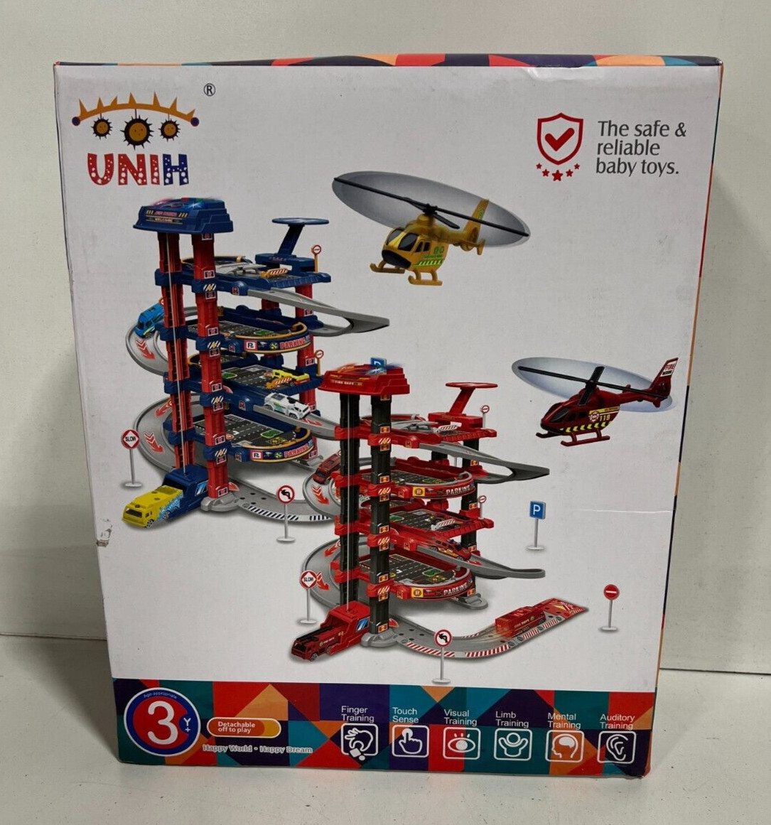 UNIH Kids Garage Toy Set, Toy Vehicle Garage forToddlers, Race Car Ramp Track-3+