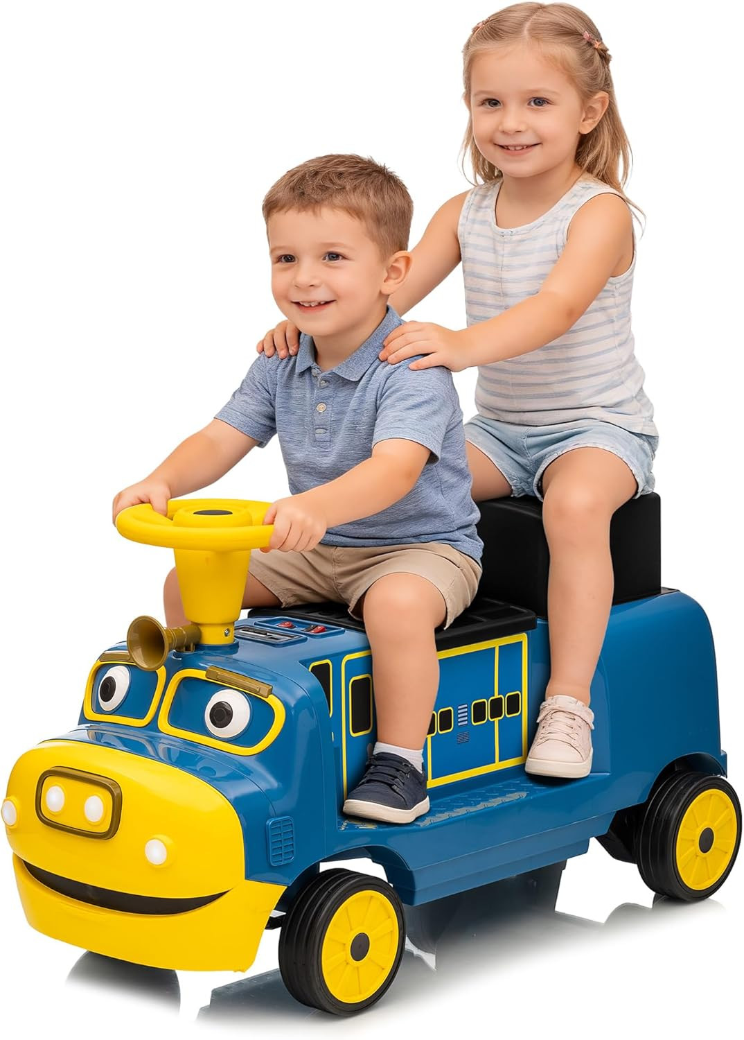 2 Seater Ride on Train Trackless, 12V Kids Ride on Toy with Height Adjustable Se