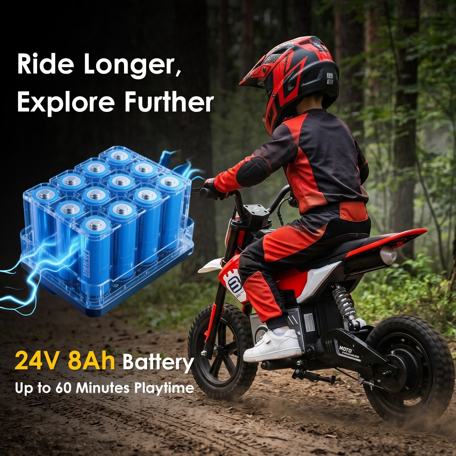 24V Kid Electric Motocross Ride On Motorcycle High Speed Hub Motor Dirt Bike Toy