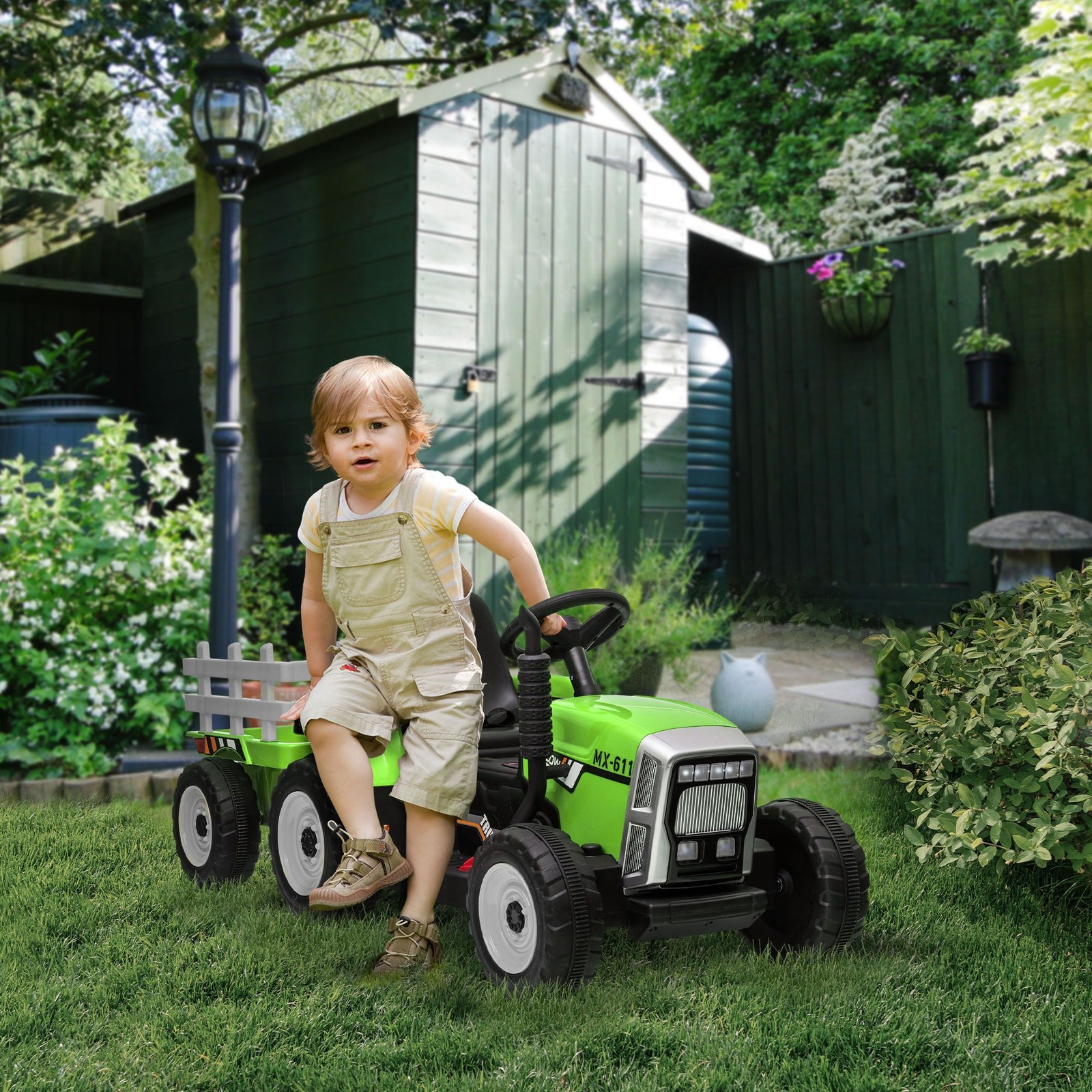 Realistic 12V Electric Ride-On Tractor with Functional Trailer, Ages 3+
