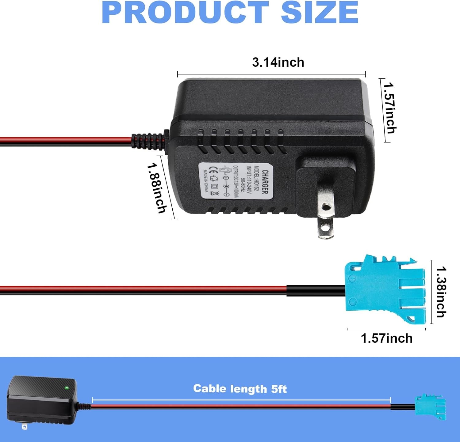 12V Battery Charger for Ride On Toy Car Tractor Gator RZR Replacement Power