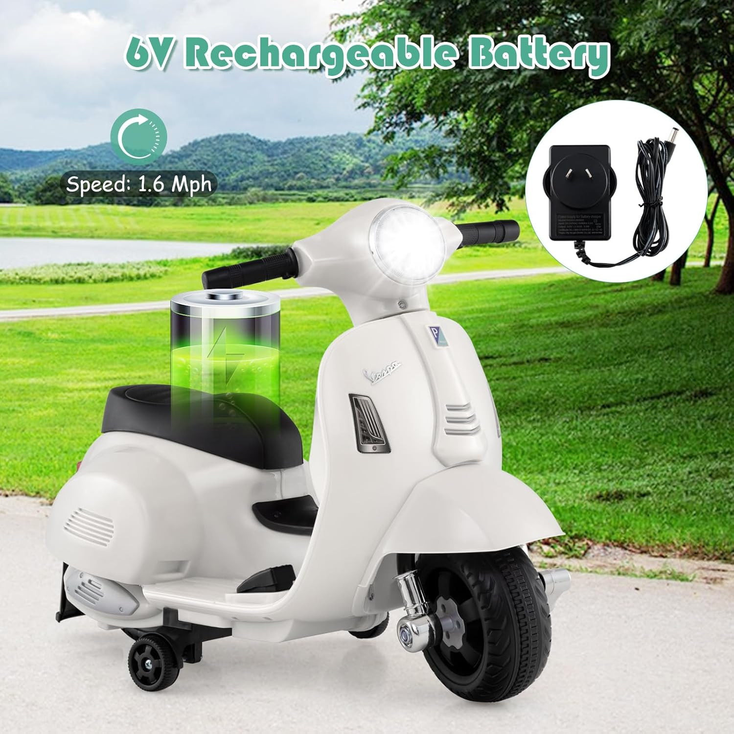 Licensed Vespa Kids Motorcycle by , 6V Battery Powered Motorbike for Toddlers wi
