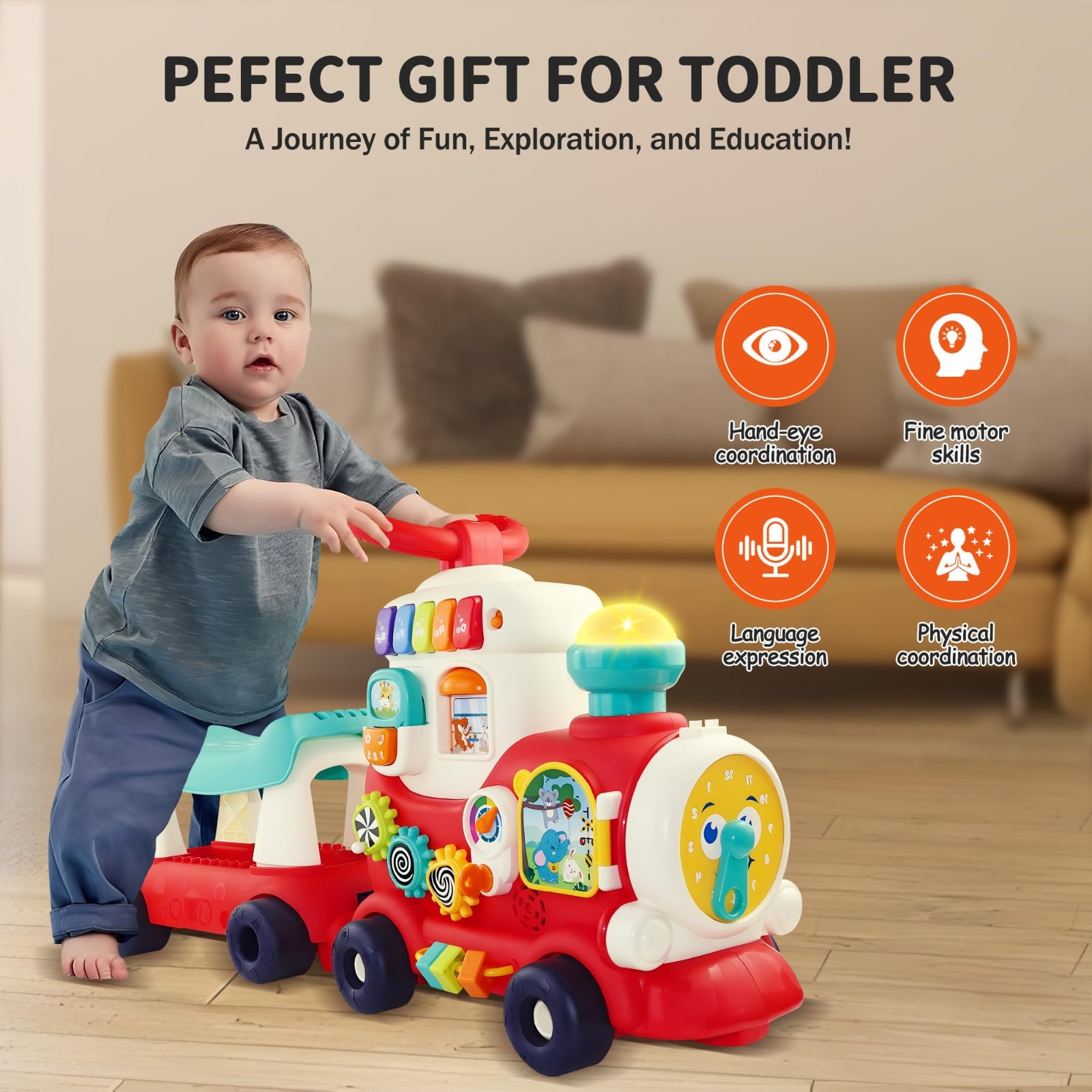 4-in-1 Ride-On Toy for Toddlers 1-3, Push Pull Sit & Stand Walker, Outdoor Indoo