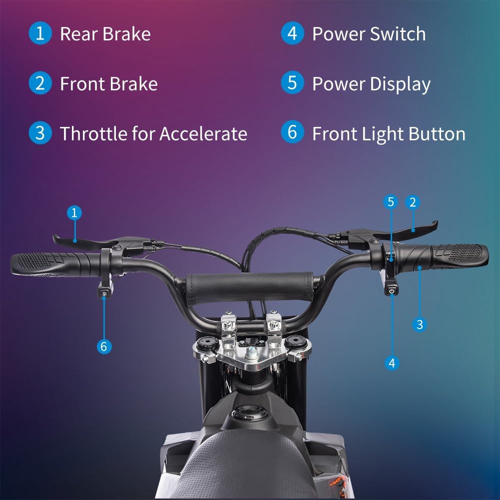 36V Ride on Dirt Bike Electric Battery-Powered Motorcycle, 350W Brushless Motor,