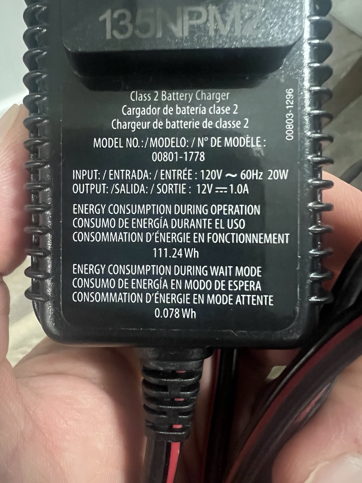 Fisher Price OEM Power Wheels 12V 1.0 AMP Battery Charger Wall Plug 00801-1781