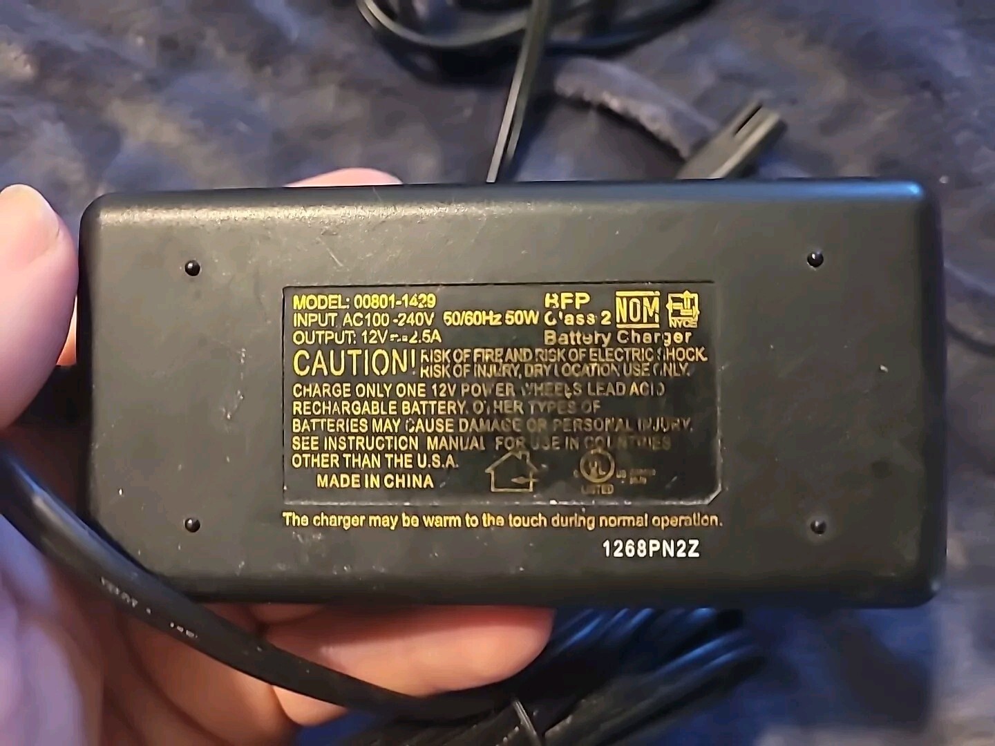 Fisher-Price Power Wheels Quick Charger 12 Volt Battery Mod: 00801-1429 12V 2.5A