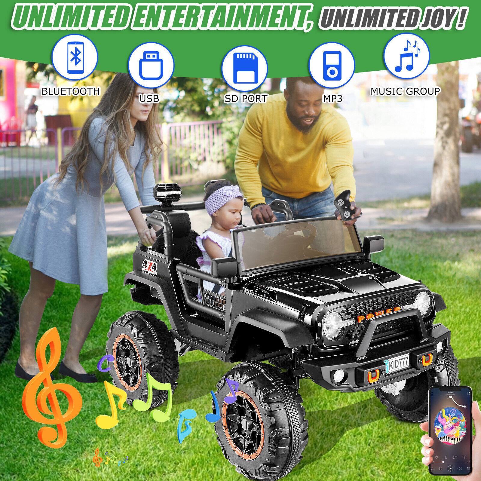 24V Kids Ride On Truck Jeep 2WD/4WD Switchable Ride On Car 400W Battery Powered