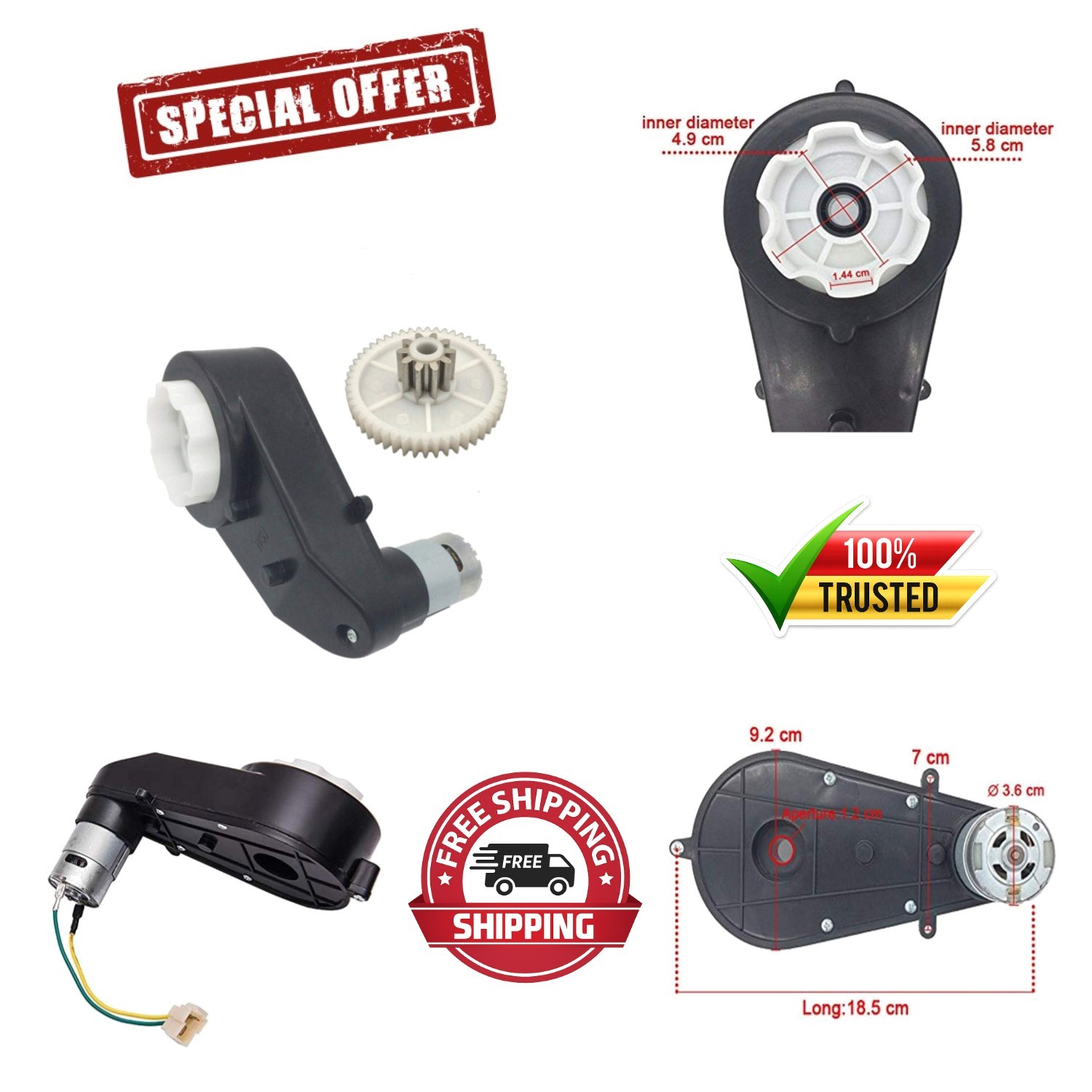 High-Speed 24V DC Motor with Gearbox – Boost Your Kids Ride-On Car’s Performance