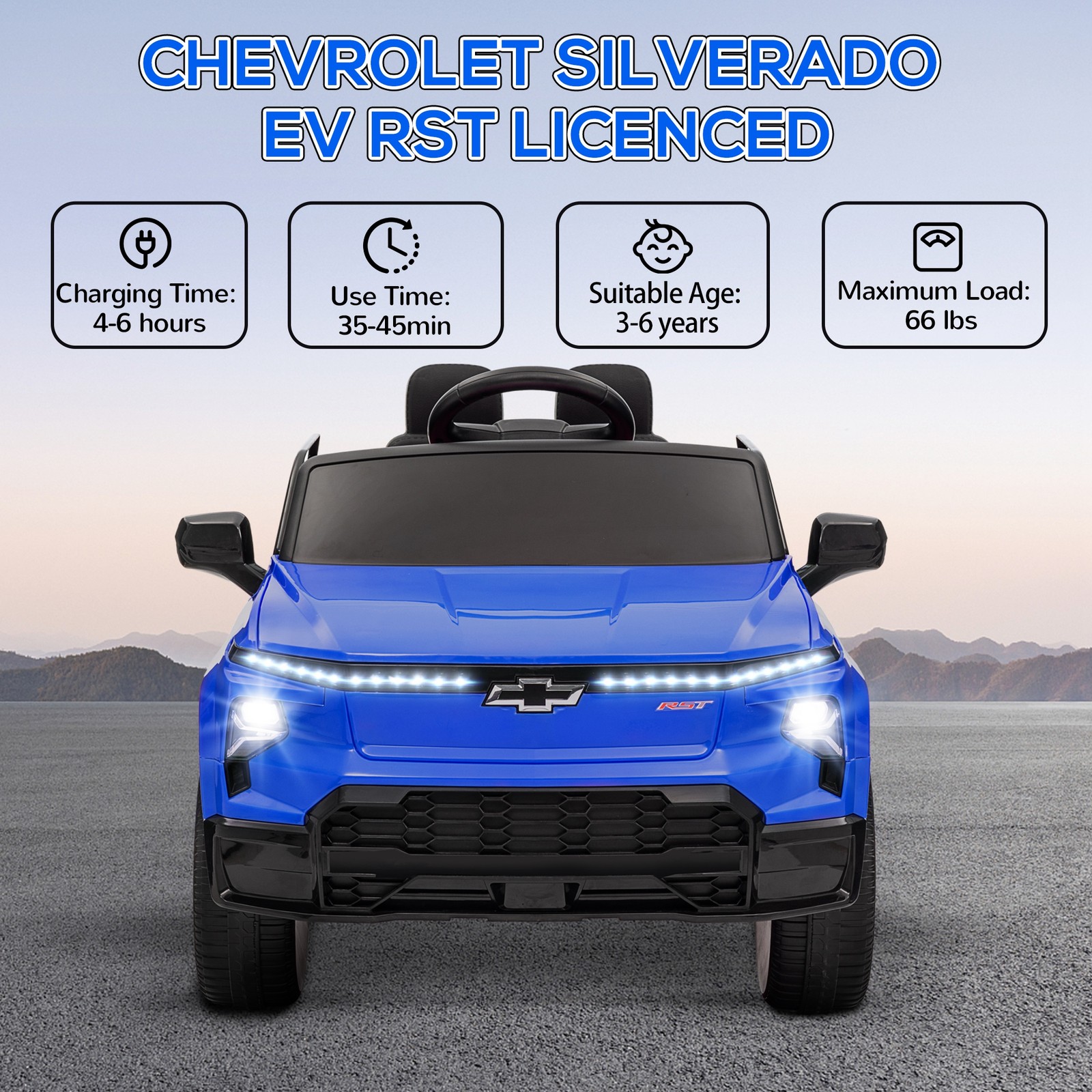 12V CHEVROLET SILVERADO EV RST Licensed Kids Electric Car, Blue