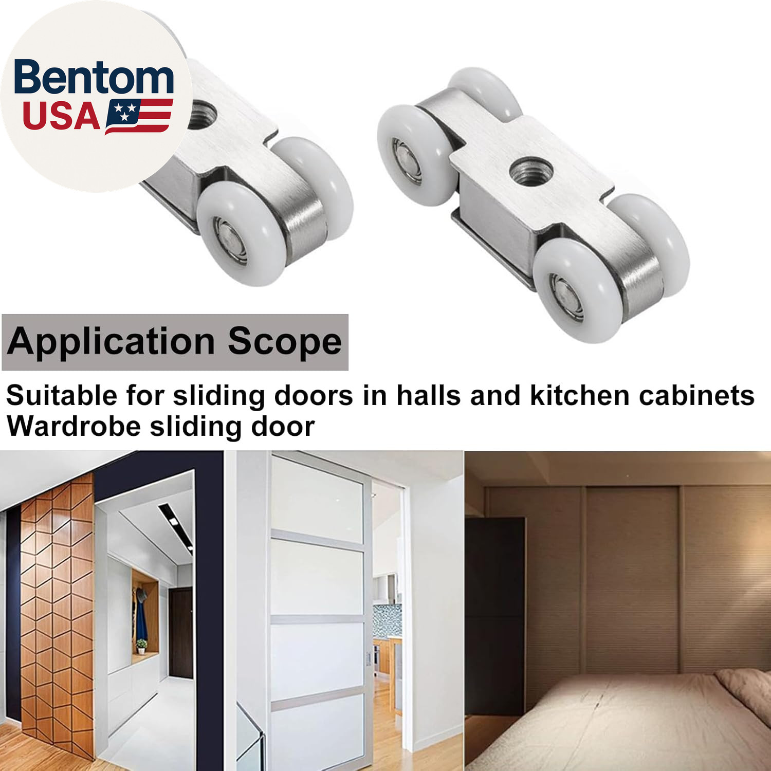 2Pcs 4-Wheel Stainless Stee Hanging Wheel Suitable Fo Sliding Doors in Halls and