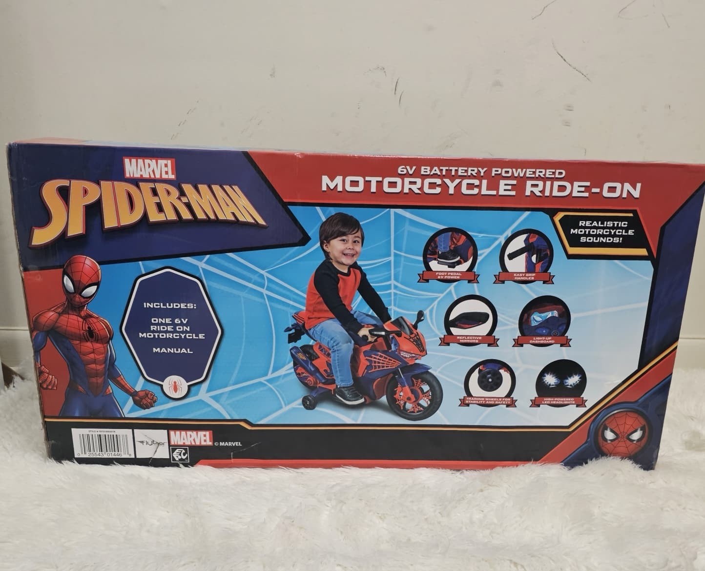 Kids Motorcycle Ride On Toy Spiderman Design Electric 6V Rechargeable Battery