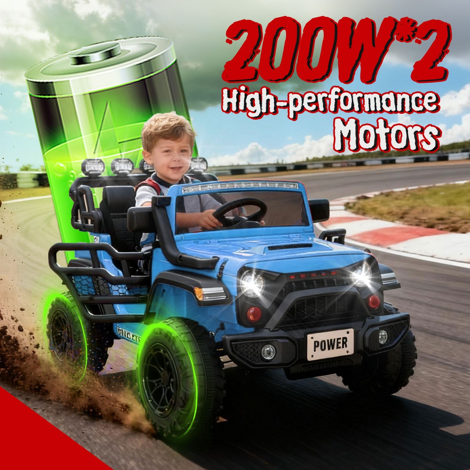 24V 2 Seater Electric Car Ride on Truck for Kids w/Remote,Power Wheels Jeep,Blue