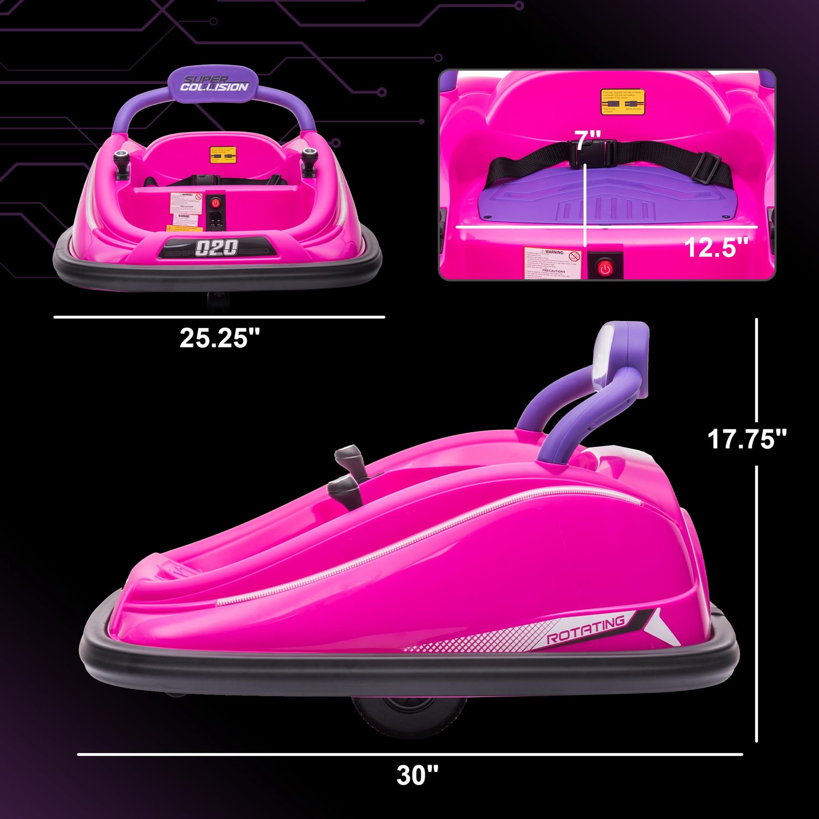 12V Toddler Bumper Car with Remote Control, 360° Rotation Kids Electric Ride-…