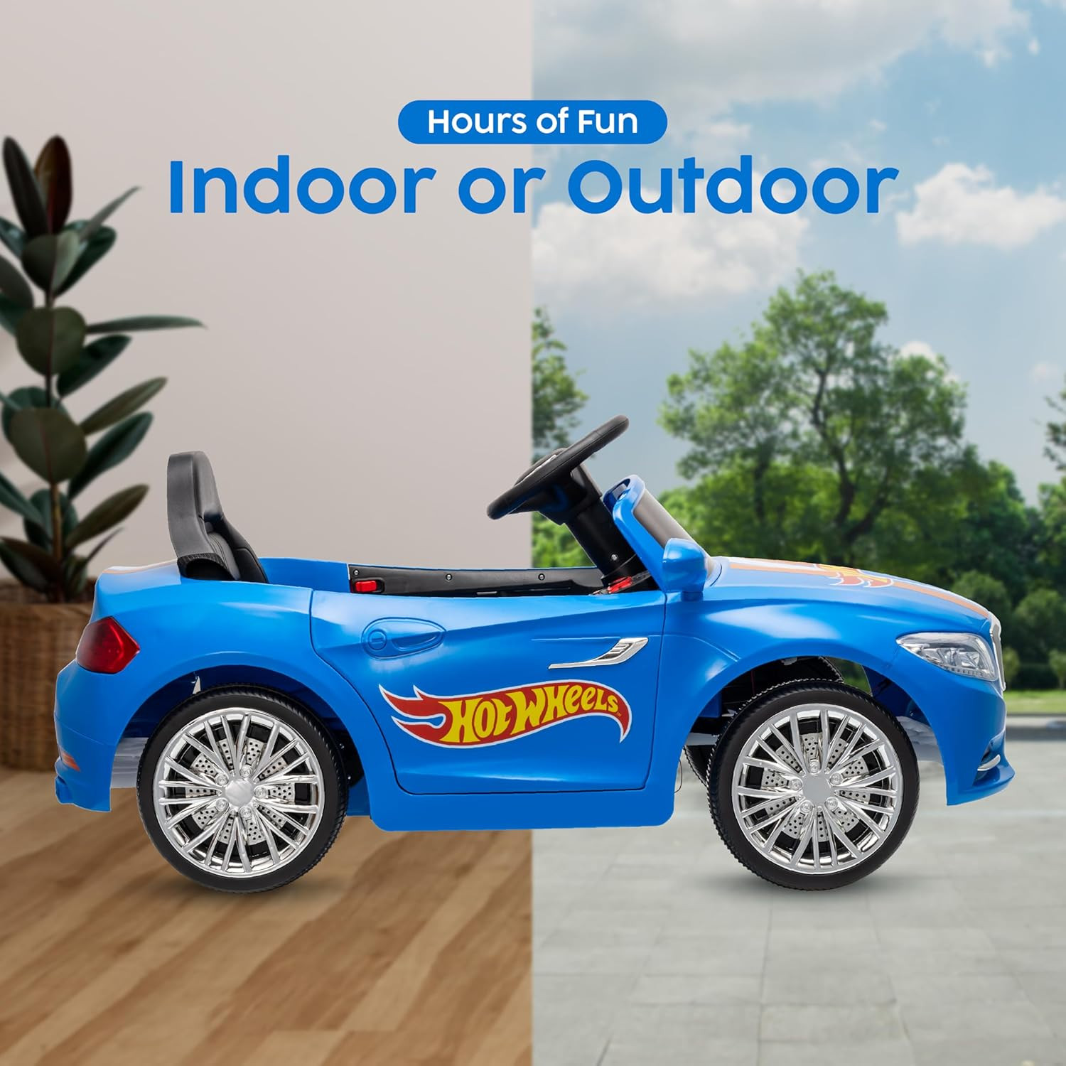 Hot Wheels 6V Kids Ride on Car, Rechargeable Battery, Working Headlights, Sounds