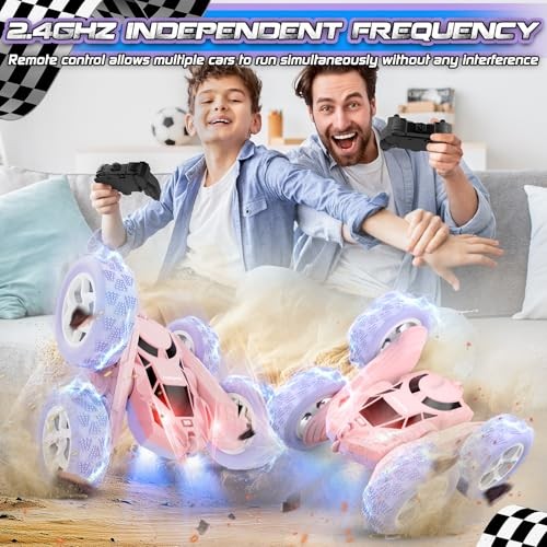 Pink Purple RC Stunt Car for Kids, Remote Control Car with 360° Purple&pink