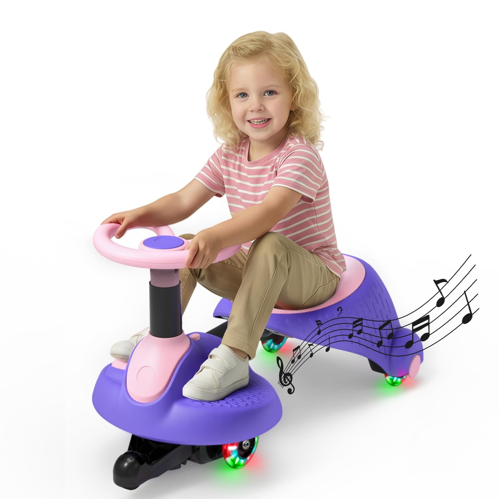 GOBOKLE 6V Electric Wiggle Car: 2-in-1 Ride-On, LED Music, Anti-Rollover Safety