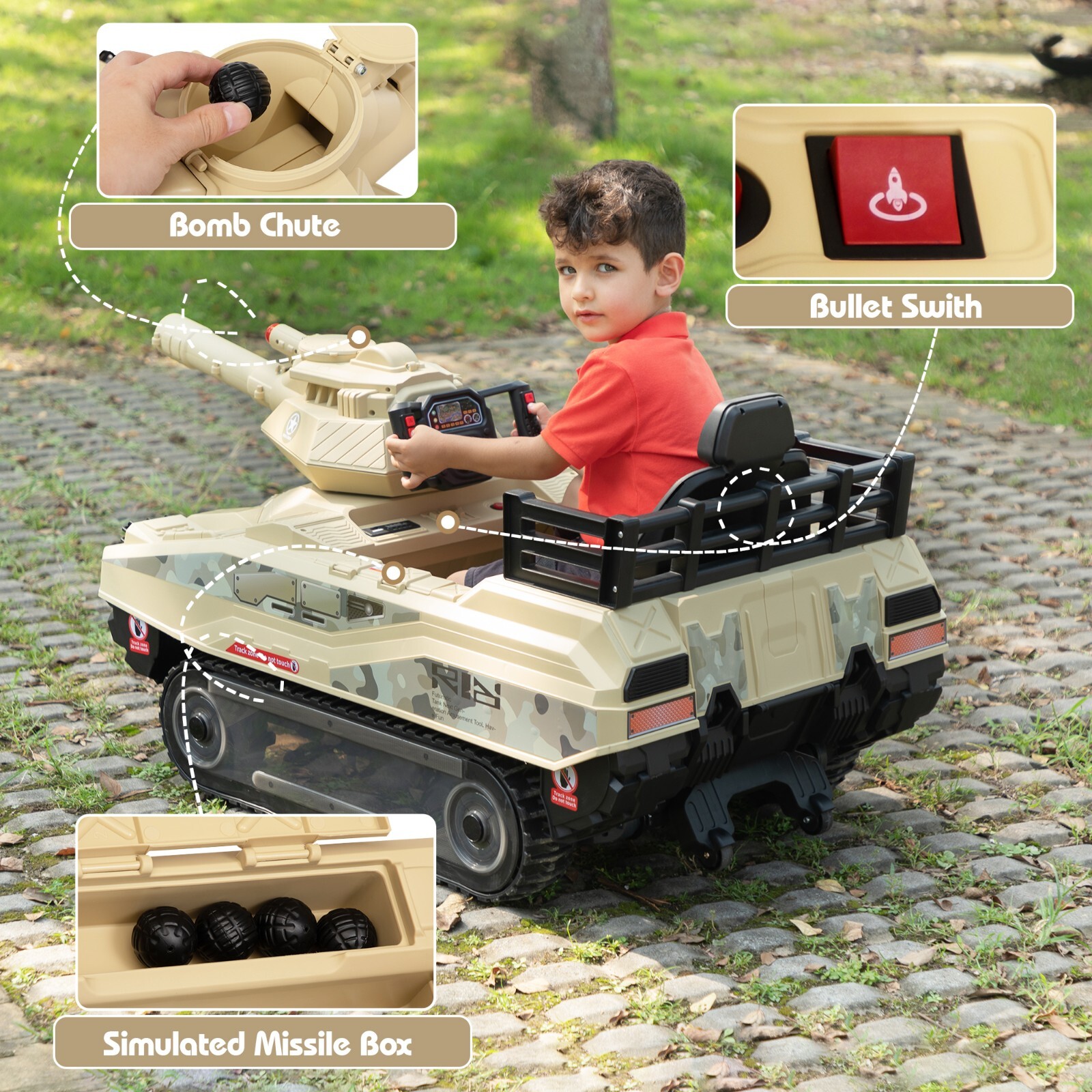 24V Kids Electric Tank Ride-On Power Remote Control Tank Car w/ 360° Spin