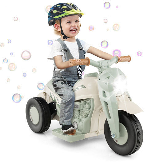 6V Kids Electric Ride on Motorcycle with Bubble Maker and Music-Beige – Color: B