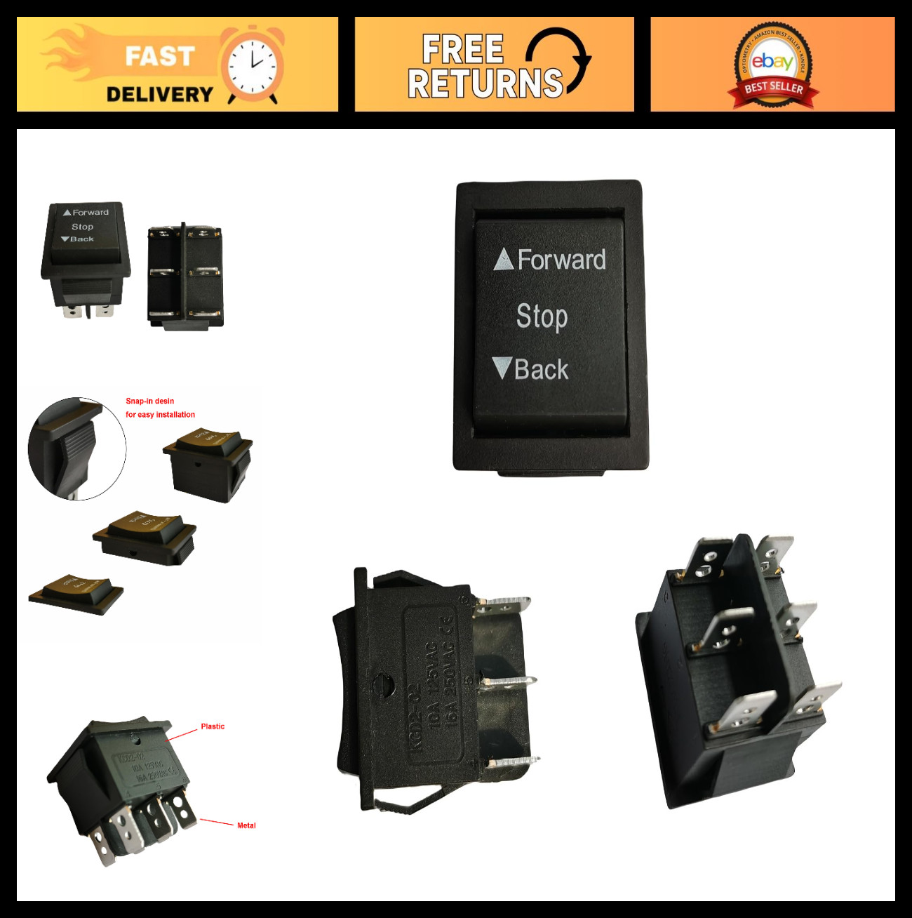2 PCS 6V 12V Forward Reverse Switch for Kids Ride-On Car Replacement Parts, Blac