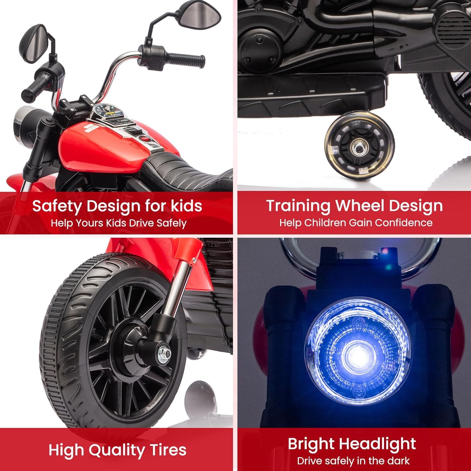 12V Electric Motorcycle for Kids,3-Wheel Ride On Toy w/Detachable Training Wheel